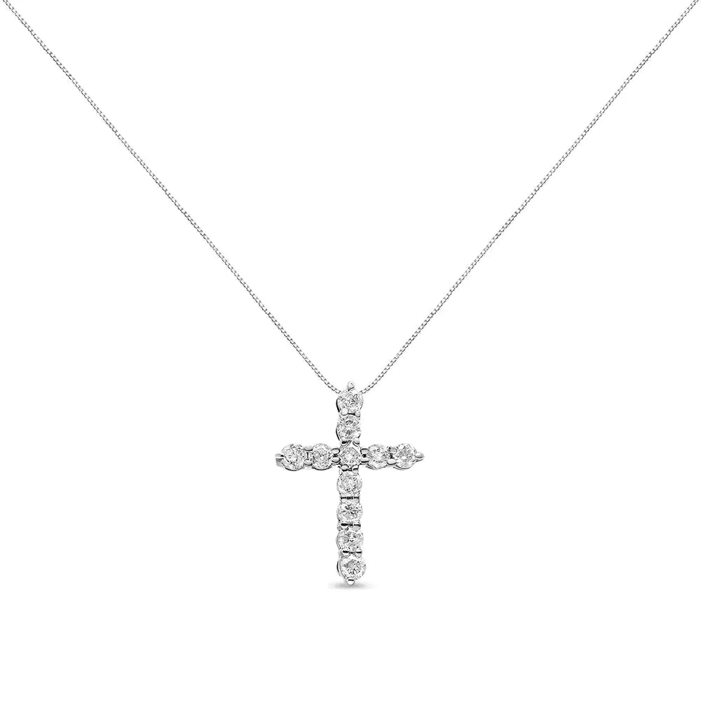 10K Gold 1/2 Cttw Round Brilliant Cut Diamond Cross Pendant Necklace with Box Chain (I-J Color, I1-I2 Clarity) - 18"