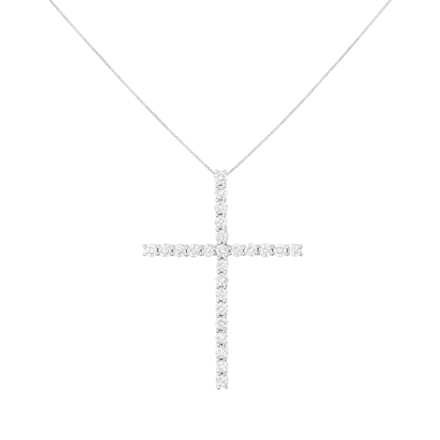 .925 Sterling Silver 3.0 Cttw Round Shape Diamond 1-1/2" Cross Pendant with Box Chain Necklace (J-K Color, I2-I3 Clarity) - 18"