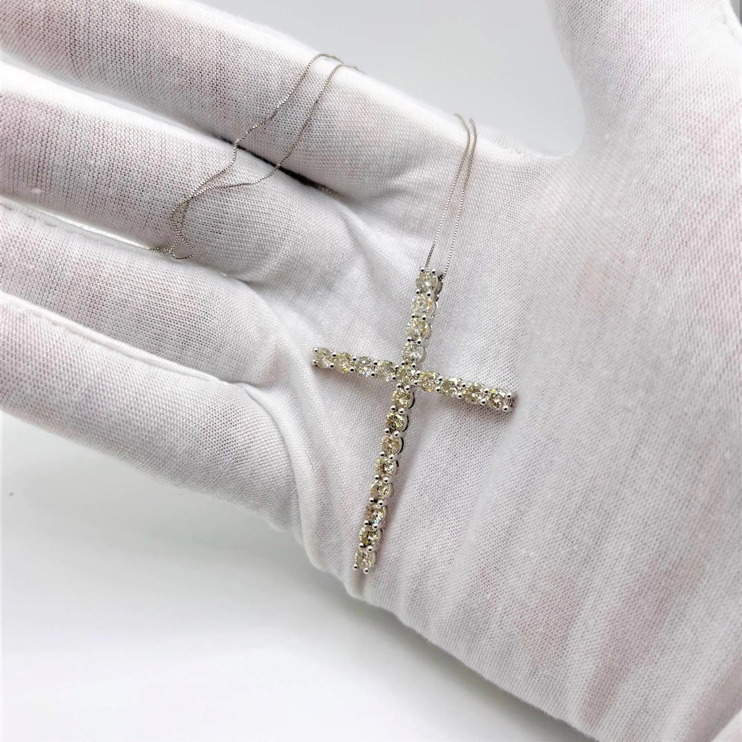 .925 Sterling Silver 4.0 Cttw Diamond 2-1/4" Cross Pendant with Box Chain Necklace (I-J Color, I1-I2 Clarity) - 18"