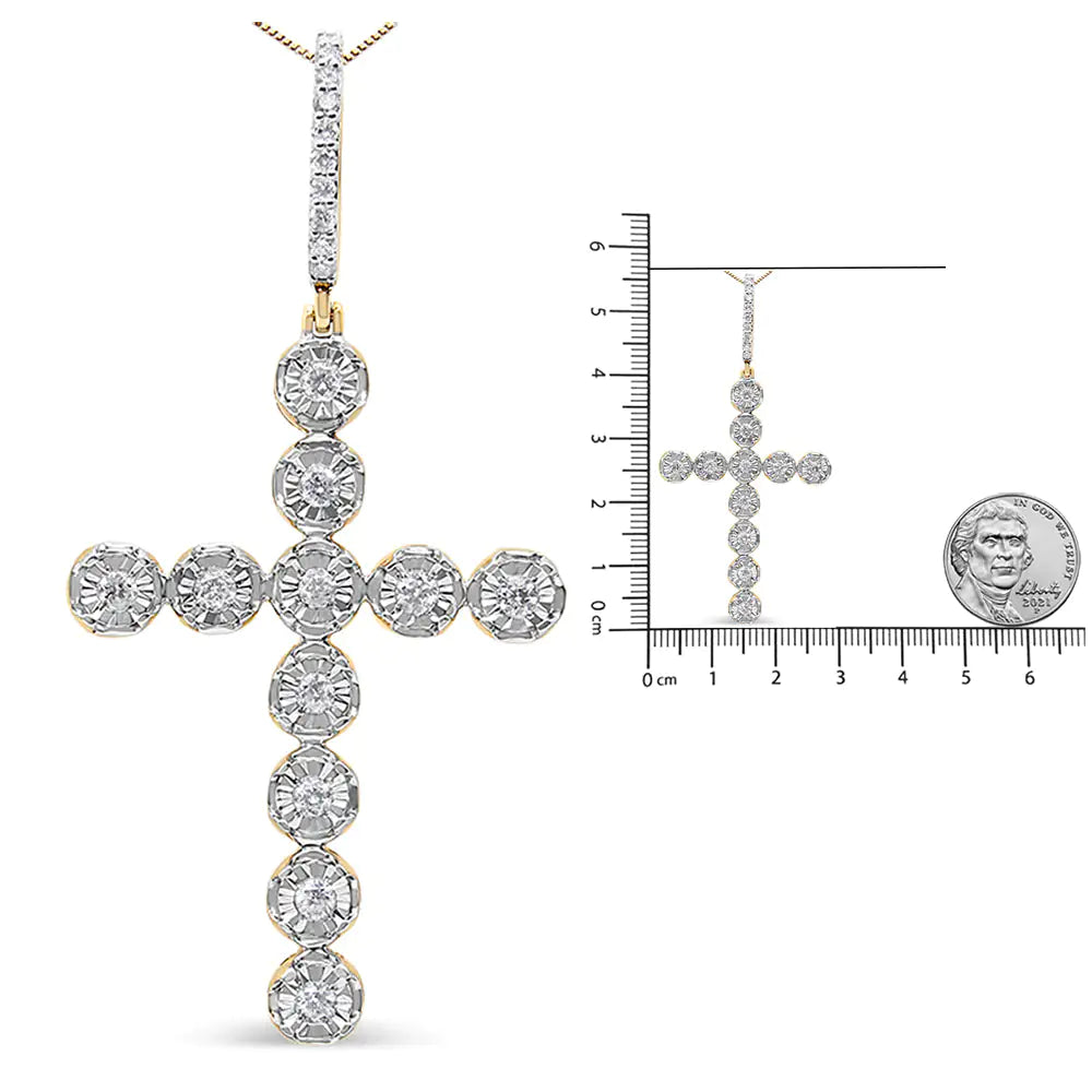 10K Yellow Gold 5/8 Cttw Miracle Set Round Diamond Circle Link Cross Pendant Necklace for Men (H-I Color, SI1-SI2 Clarity) - NO CHAIN INCLUDED