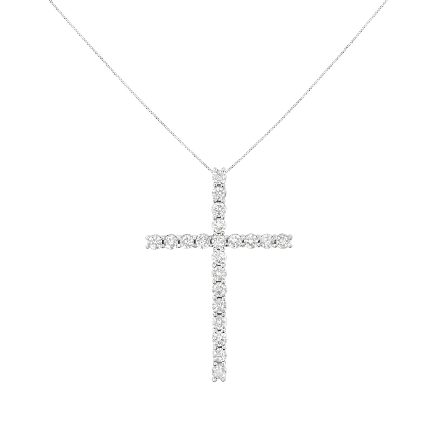 .925 Sterling Silver 4.0 Cttw Diamond 2-1/4" Cross Pendant with Box Chain Necklace (I-J Color, I1-I2 Clarity) - 18"