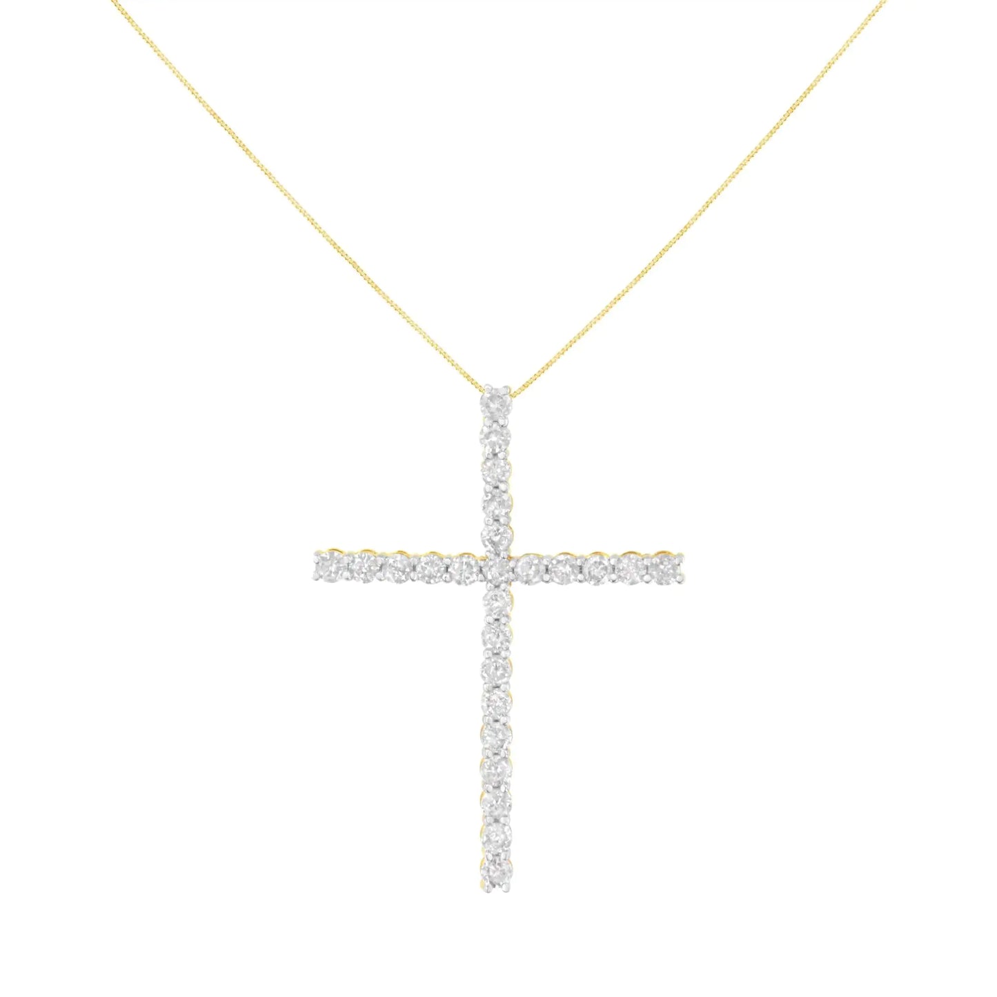 .925 Sterling Silver 3.0 Cttw Round Shape Diamond 1-1/2" Cross Pendant with Box Chain Necklace (J-K Color, I2-I3 Clarity) - 18"