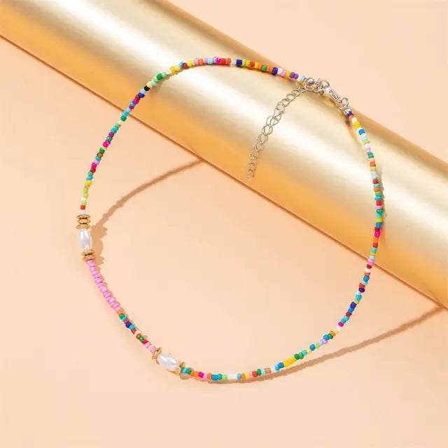 FNIO Y2K Style Colorful Beaded Pearl Short Choker Necklace