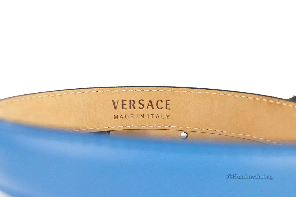 Versace DV Blue Leather Slim 20mm Adjustable Medusa Belt