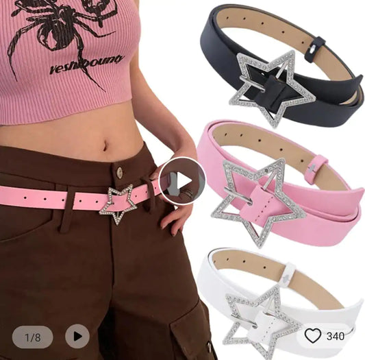 Y2K Five-point Star PU Leather Belts with Metal Fashion Buckle