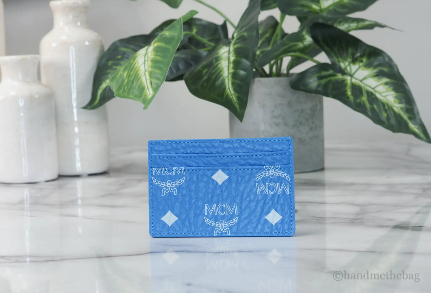 MCM Spectrum Mini White Blue Visetos Leather Card Case