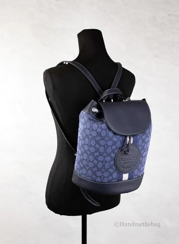 Coach Dempsey Navy Canvas Logo Patch Backpack Bag