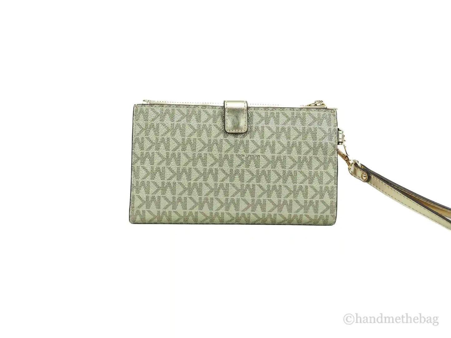 Michael Kors Jet Set Travel Pale Gold PVC Leather Large Double Zip Wrist Wallet