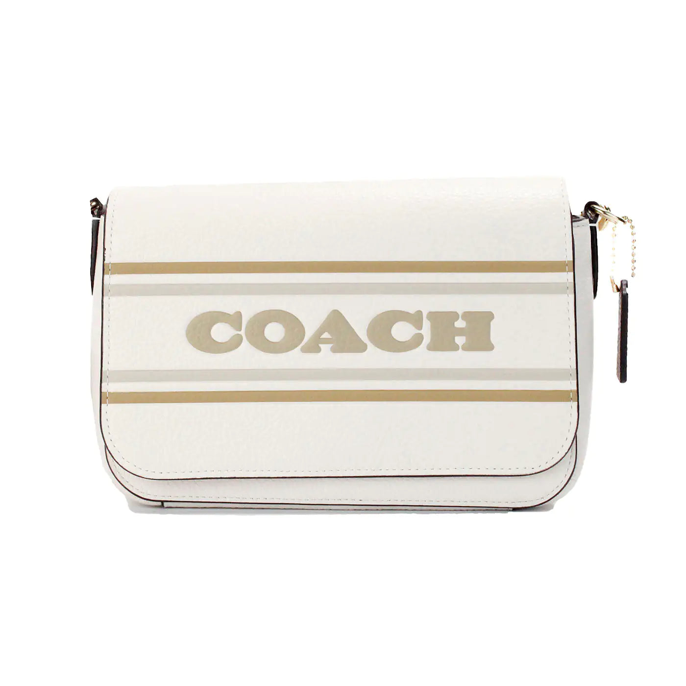 Coach Logan Stripe Chalk Pebbled Leather Messenger Crossbody Bag