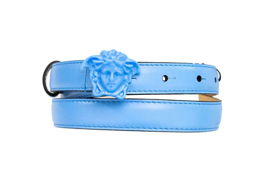 Versace DV Blue Leather Slim 20mm Adjustable Medusa Belt