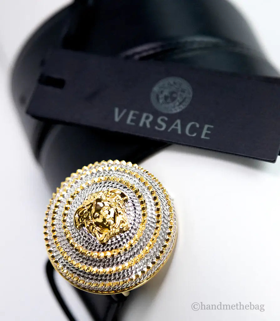 Versace Leather Round Ridged Medusa Emblem Adjustable Belt