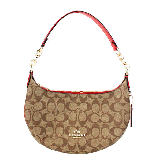 Coach Payton Small Khaki Red Signature Hobo Shoulder Bag