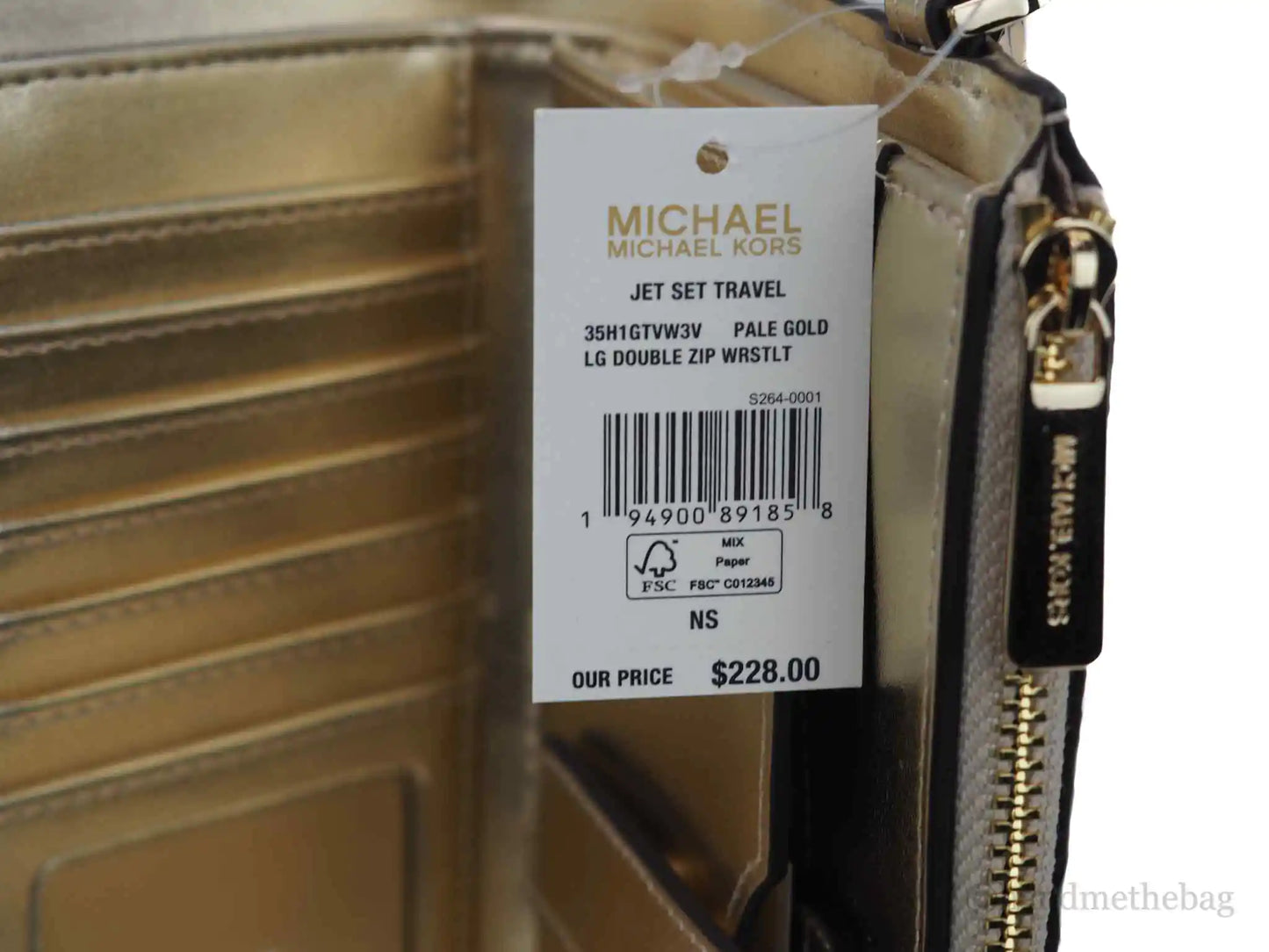 Michael Kors Jet Set Travel Pale Gold PVC Leather Large Double Zip Wrist Wallet