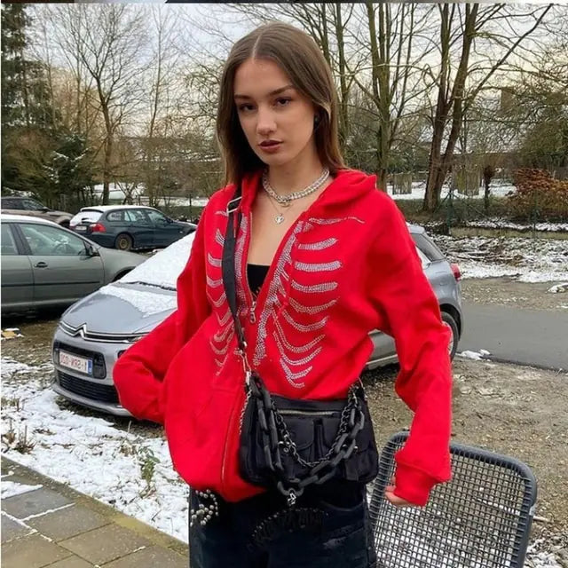 Y2K Rhinestone Skeleton Hoodies