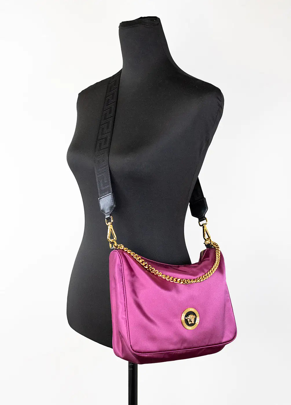 Versace Small Dahlia Nylon Medusa Pendant Crossbody Shoulder Bag