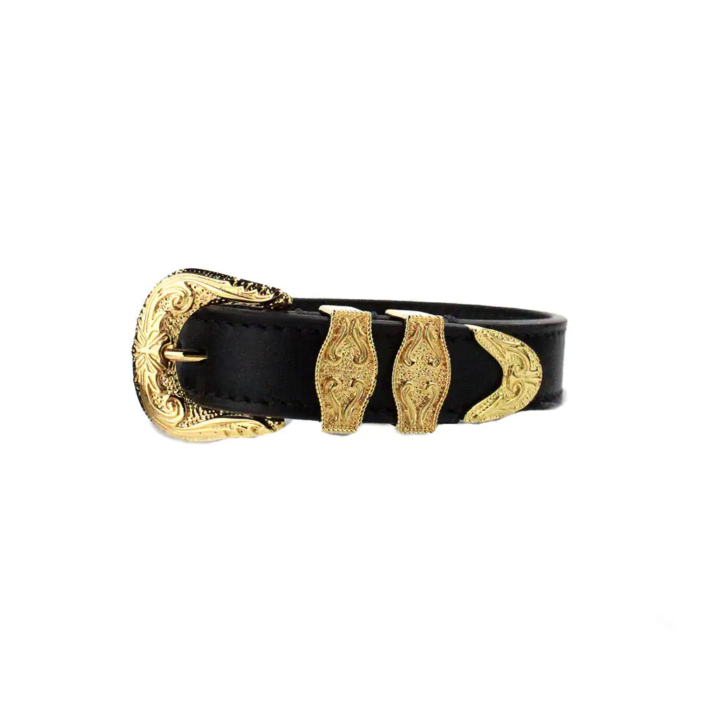 Versace Medusa Western Black Leather Gold Brass Buckle Bracelet