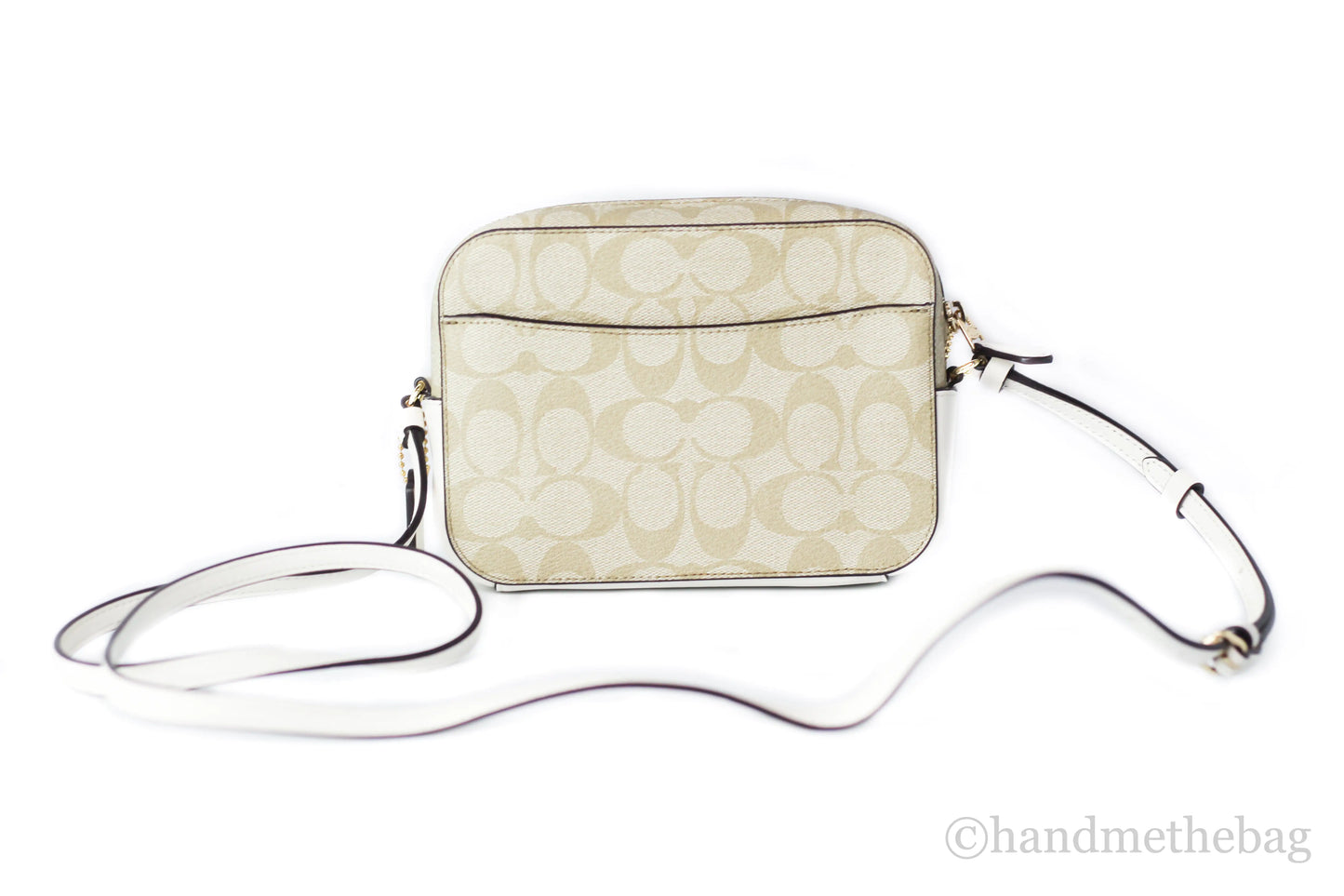 Coach (91677) Signature Light Khaki Chalk Leather Mini Camera Bag Crossbody Handbag