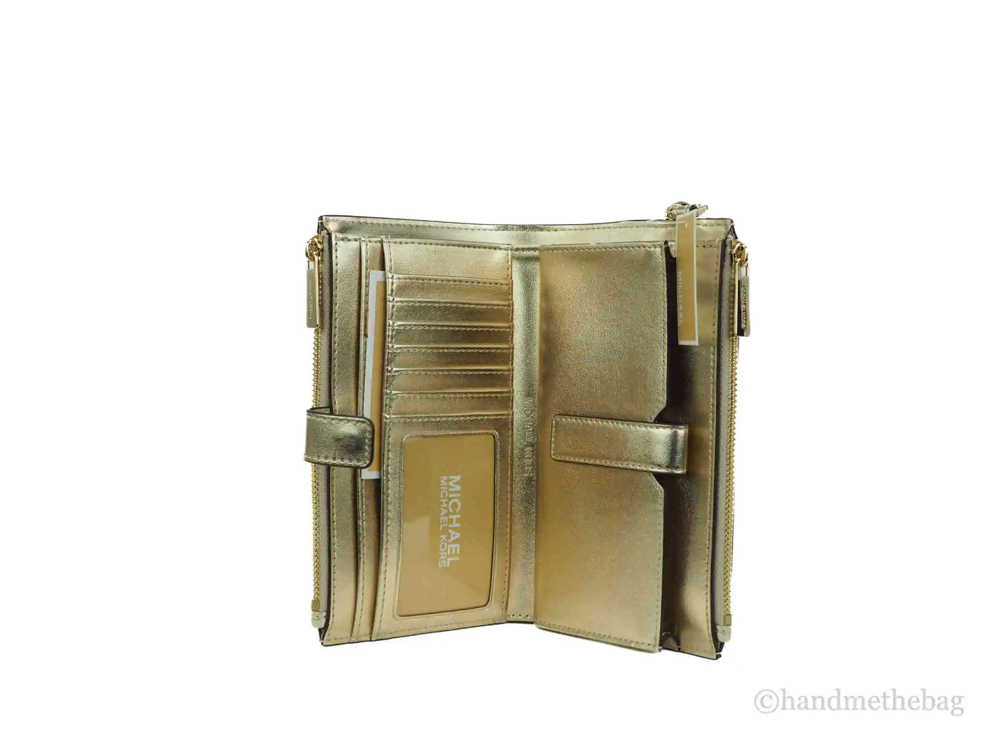 Michael Kors Jet Set Travel Pale Gold PVC Leather Large Double Zip Wrist Wallet