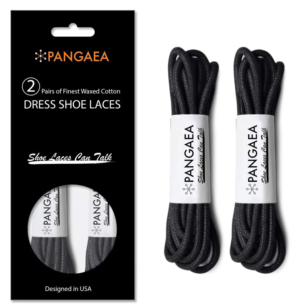 PANGAEA [4 Laces] 2-Pair Pack Waxed Round Oxford Shoe Laces for Dress Shoes Chukka 3/32Inch Thin 26in (66cm) #01 Black