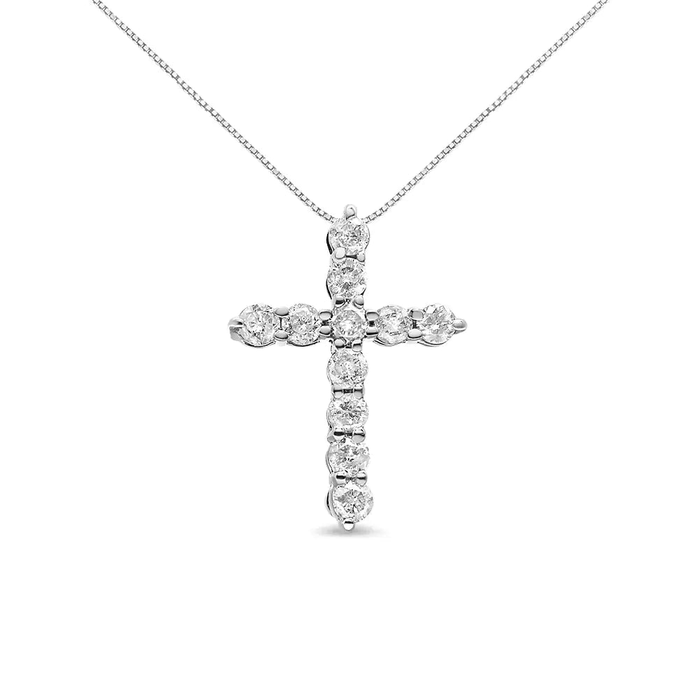 10K Gold 1/2 Cttw Round Brilliant Cut Diamond Cross Pendant Necklace with Box Chain (I-J Color, I1-I2 Clarity) - 18"