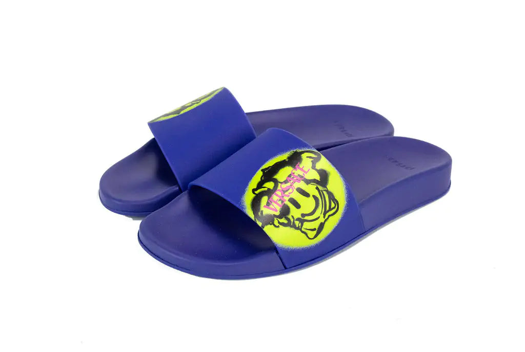 Versace Gomma St. Medusa Smile Lapis Lazuli Lime Pool Slides