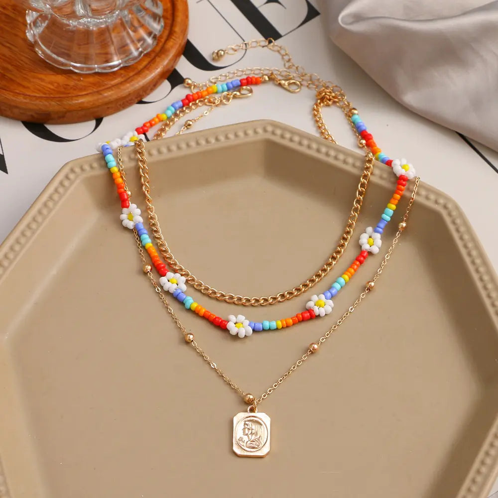 FNIO Y2K Style Colorful Beaded Pearl Short Choker Necklace