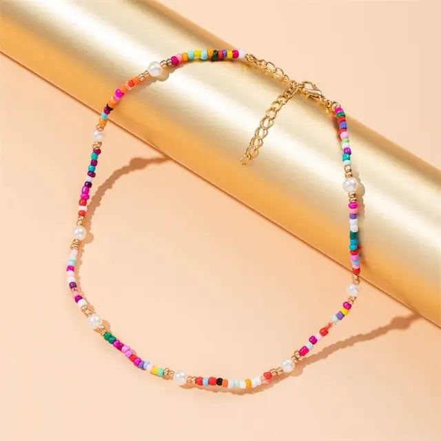 FNIO Y2K Style Colorful Beaded Pearl Short Choker Necklace