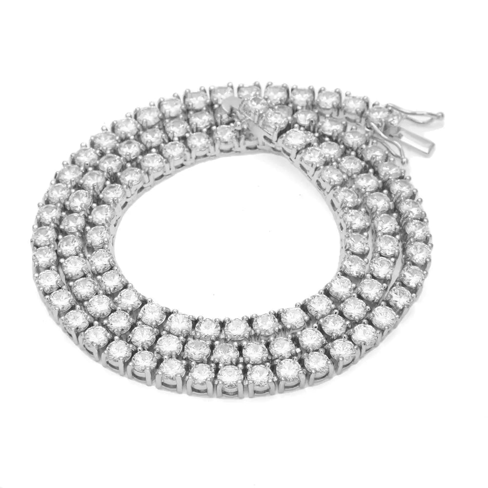 White Gold Plated Round Cut Diamond Tennis Chain