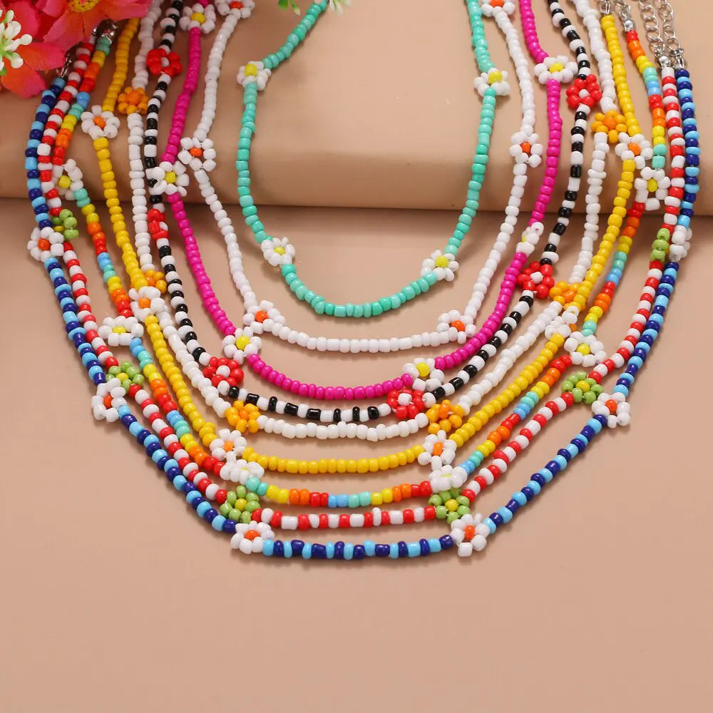 FNIO Y2K Style Colorful Beaded Pearl Short Choker Necklace