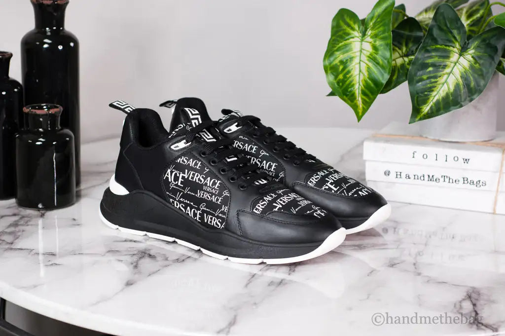 Versace Smooth Leather Logo Fabric Medusa Accent Sneakers