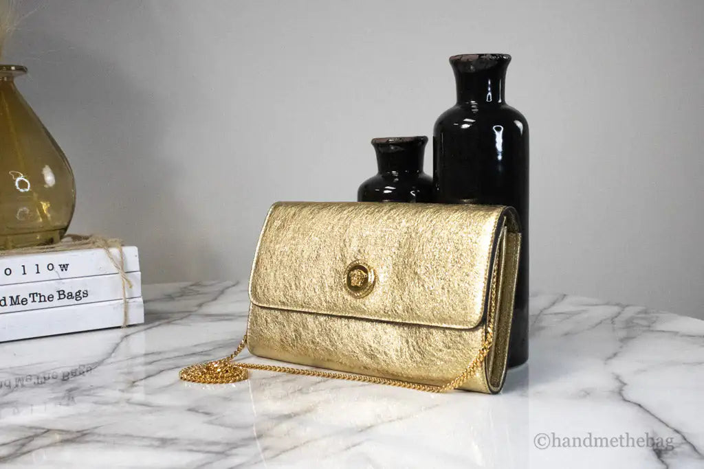 Versace Small Metallic Gold Lamb Leather Evening Clutch