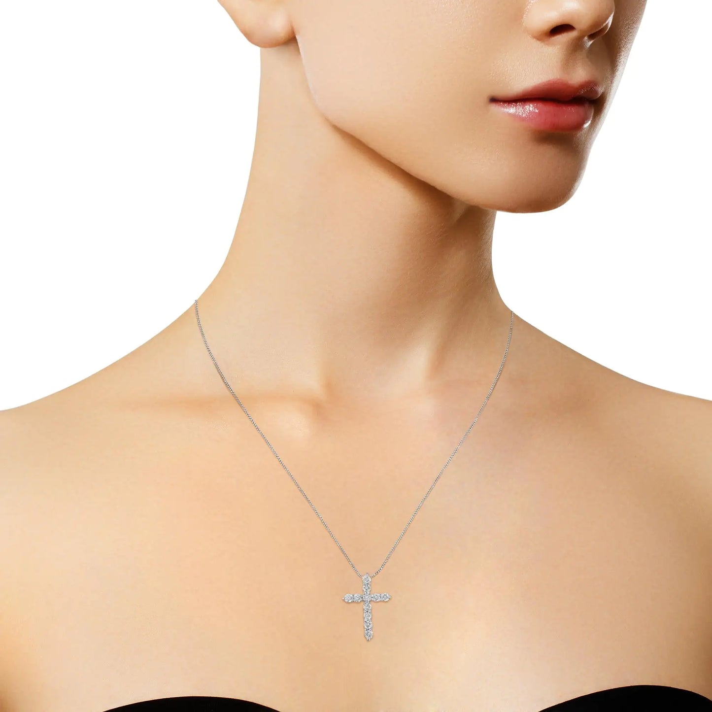 10K Gold 1/2 Cttw Round Brilliant Cut Diamond Cross Pendant Necklace with Box Chain (I-J Color, I1-I2 Clarity) - 18"