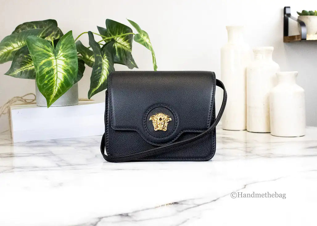 Versace La Medusa Small Black Leather Evening Crossbody Bag